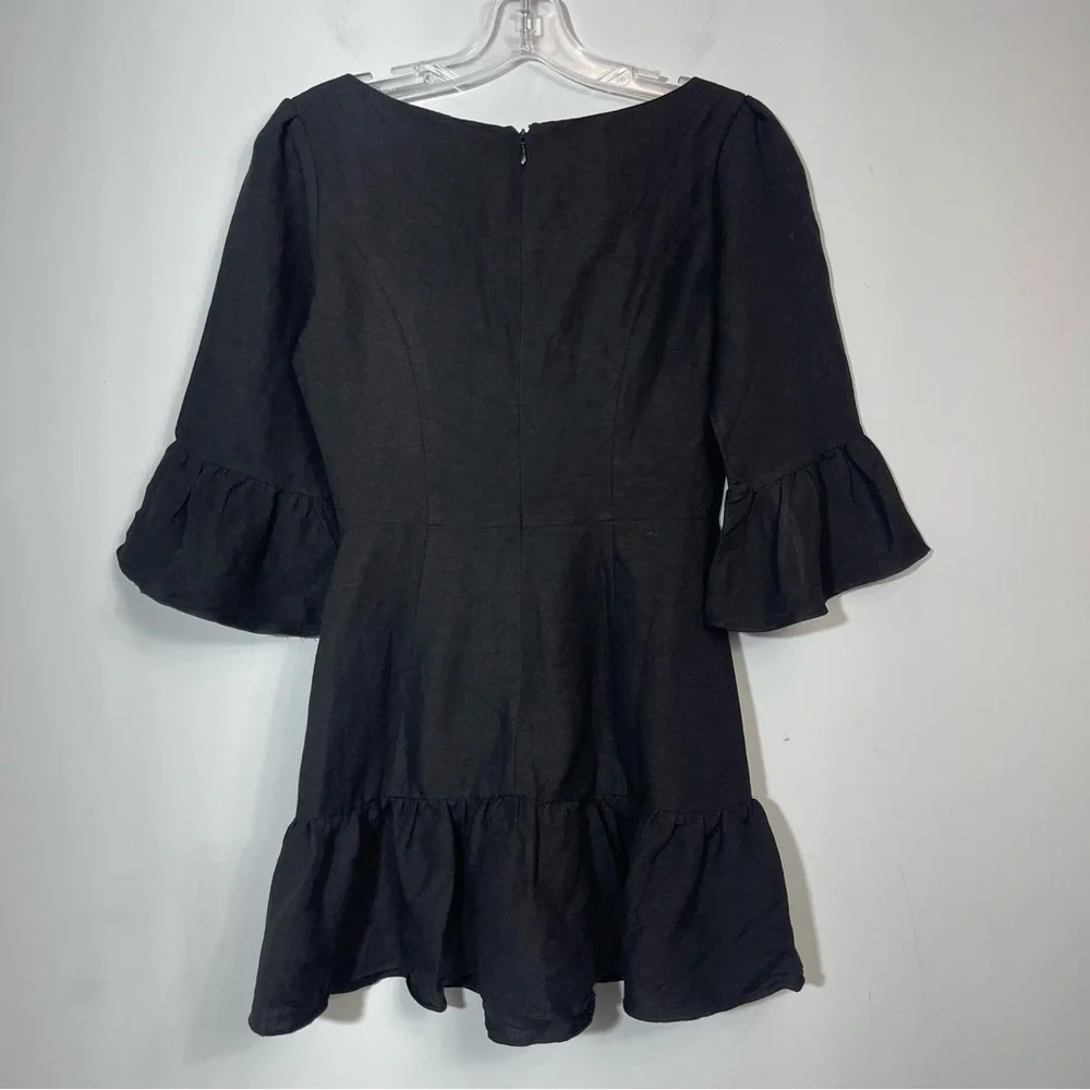 NWT LPA Revolve Dress 495 Black XS Linen Blend Ruffle Mini Minimalist Boho LBD - Picture 10 of 16